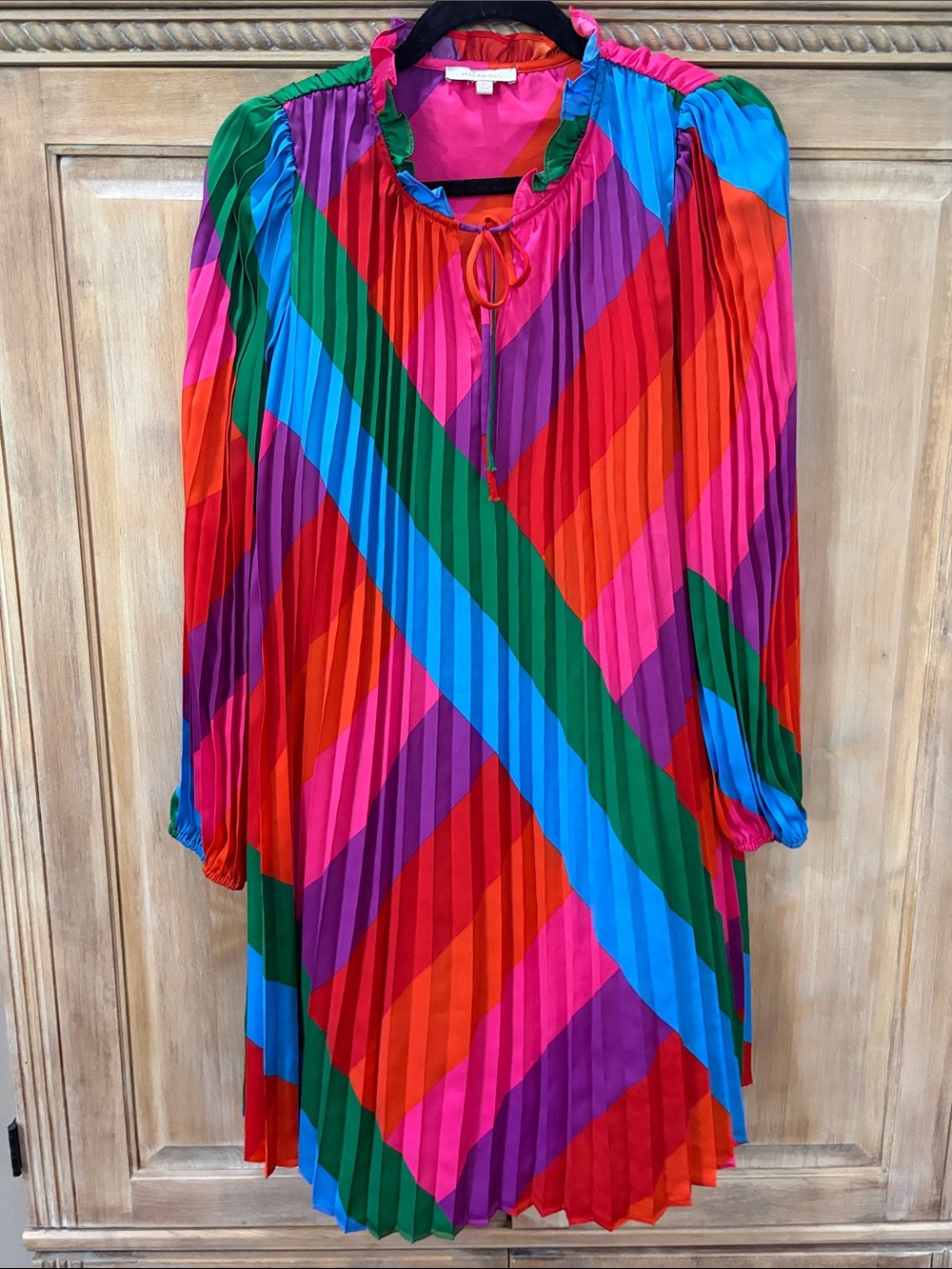 Skies Are Blue Bold Multicolor Diagonal Stripe Pleated Dress